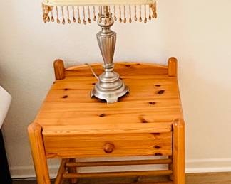 1 of 2 pine nightstand/end tables $25 ea. - 1 of 2 beaded table lamps $20 ea.