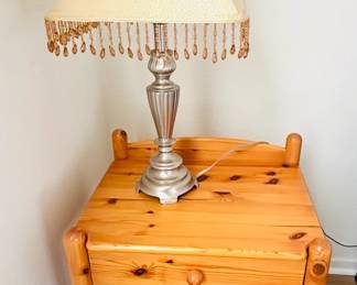 2 of 2 pine nightstand/end tables $25 ea. - 2 of 2 beaded table lamps $20 ea.