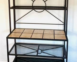Metal Bakers Rack with Stemware Glass Holders and tiled top - $90