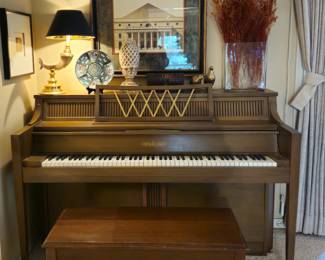 Chickering spinet piano and bench.