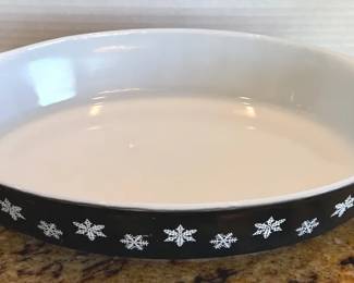 Vtg Pyrex Black Snowflake Casserole Dish