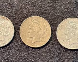 3 1922 Peace Silver Dollars