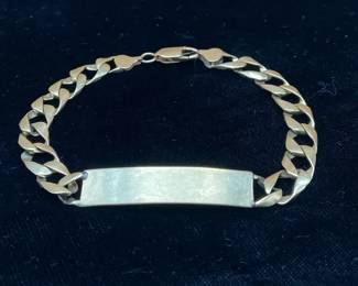 Mens 14K YG Curb Link ID Bracelet  Italian Good Luck Charm