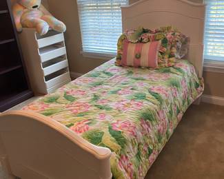 White Twin Bed & White Shelving Unit