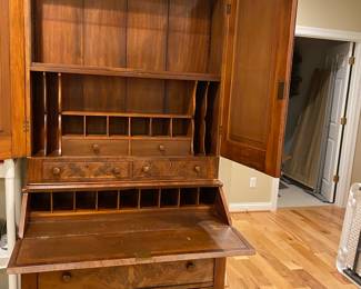 inside of Antique Burled Walnut Secretary Desk