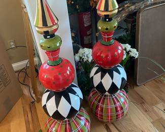 Pair of Christmas Finial Ornamental Topiaries