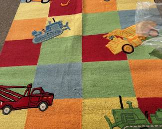 Construction Equipment on Plaid, 7'6" x 9'6" Area Rug