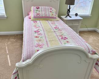 White Twin Bed , Nice Bedding Set  &  White Night Stand
