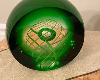 HUT PRIN Green CZECH Art Glass Paperweight