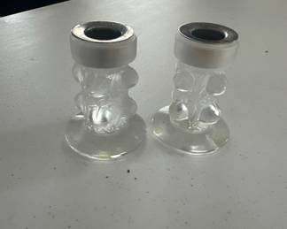 LALIQUE France, Crystal Thorn candle holders