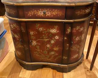 Demilune CONSOLE CABINET w/Painted Floral Design