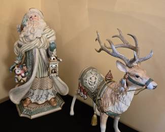 Fitz & Floyd Forest Frost Gregorian Collection Large Santa And Reindeer Figurine Set