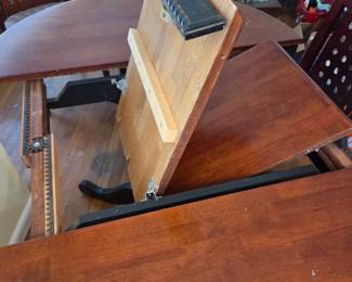 #1	Wood Round Dining Pedestal Table w/2 leaves stored inside 4  chairs (2 captains Chairs/ 1 needs to be recovered ) - 48-66x48x38	 $175.00 