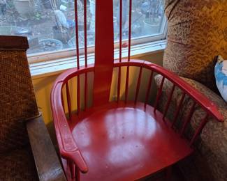 #33	Drexel Red painted Mid-Century Modern Chair w/Metal Bars on Sides 	 $300.00 
