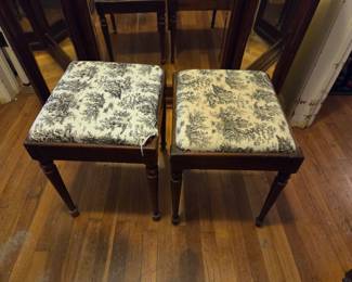 #19	Pair of Wood/Metal Stools w/Metal Storage compartment inside (as is fabric and finish) - 15x17x18	 $30.00 
