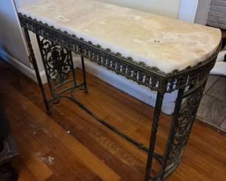 #9	Antique Brass Side Table w/side Panels w/removable marble top - 29x11x22	 $125.00 
