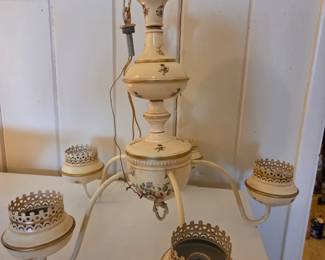 #90	vintage metal chandelier 4 bulb cream colored with flowers 22"	 $35.00 
