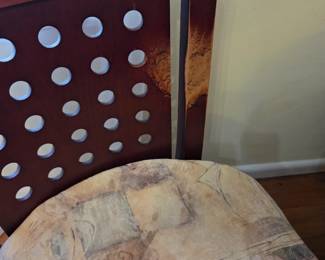 #1	Wood Round Dining Pedestal Table w/2 leaves stored inside 4  chairs (2 captains Chairs/ 1 needs to be recovered ) - 48-66x48x38	 $175.00 