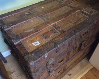 #21	Antique Steamer Wooden Trunk w/Metal Hinges and Fasteners (no tray inside) - 32x20x23	 $75.00 
