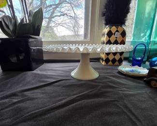 #47	Fenton hobnail milk glass ruffled pedestal cake stand	 $100.00 
