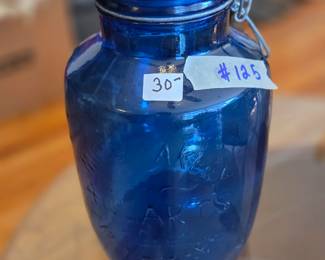 #125	Mills Bakery 4 quart blue air tight jar 11"	 $30.00 
