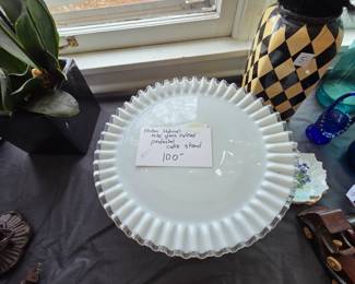 #47	Fenton hobnail milk glass ruffled pedestal cake stand	 $100.00 
