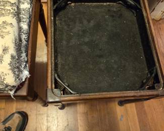 #19	Pair of Wood/Metal Stools w/Metal Storage compartment inside (as is fabric and finish) - 15x17x18	 $30.00 
