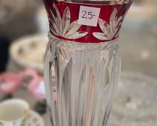 #121	Vintage Mikasa Corinth Ruby Red and clear cut glass 12x5	 $25.00 
