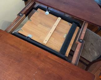 #1	Wood Round Dining Pedestal Table w/2 leaves stored inside 4  chairs (2 captains Chairs/ 1 needs to be recovered ) - 48-66x48x38	 $175.00 