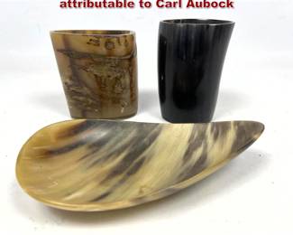 Lot 246 3pc carved horn vessels, two attributable to Carl Aubock