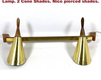 Lot 247 Mid Century Modern Wall Sconce Lamp. 2 Cone Shades. Nice pierced shades. 