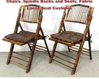 Lot 319 Pr Bamboo Frame Folding Dining Chairs. Spindle Backs and Seats. Fabric Loose Seat Cushions