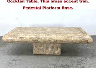 Lot 298 Tessellated Marble Tile Inlay Coffee Cocktail Table. Thin brass accent trim. Pedestal Platform Base.