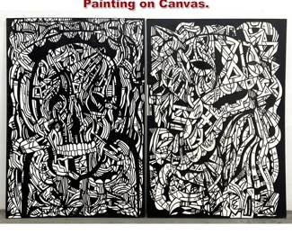 Lot 411 2pcs Abstract Modern Graffiti Painting on Canvas. 