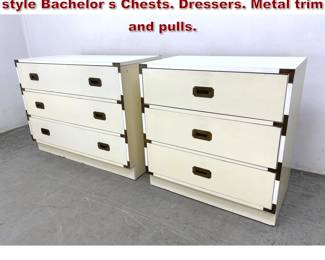 Lot 486 Pr Laminate Modernist Campaign style Bachelor s Chests. Dressers. Metal trim and pulls. 