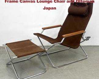 Lot 230 Mid Century Uchida Z Folding Metal Frame Canvas Lounge Chair and Ottoman Japan