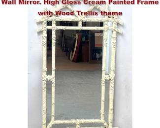 Lot 580 Painted Faux Bois Lattice Design Wall Mirror. High Gloss Cream Painted Frame with Wood Trellis theme