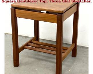 Lot 509 Danish Modern Teak Side Table. Square Cantilever Top. Three Slat Stretcher. 