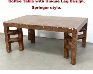 Lot 279 Mid Century Modern Faux Finish Coffee Table with Unique Leg Design. Springer style. 