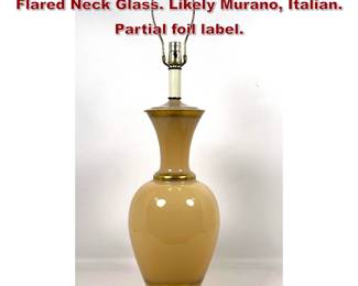 Lot 207 Classical form Glass Table Lamp. Flared Neck Glass. Likely Murano, Italian. Partial foil label. 