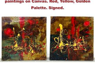 Lot 403 Pair JIM VARKETTA Abstract oil paintings on Canvas. Red, Yellow, Golden Palette. Signed.