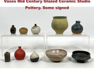Lot 28 10pc Diminutive Miniature Cabinet Vases Mid Century Glazed Ceramic Studio Pottery. Some signed 