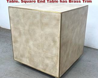 Lot 555 Faux Shagreen Tile Cube Form Side Table. Square End Table has Brass Trim 