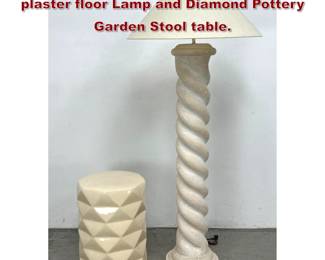 Lot 284 2pcs Decorative Items. Twisted plaster floor Lamp and Diamond Pottery Garden Stool table. 