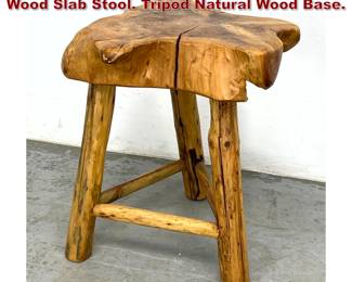 Lot 471 Woodworker Studio Natural Edge Wood Slab Stool. Tripod Natural Wood Base.