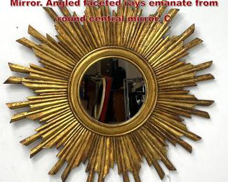 Lot 581 Decorator Sunburst Gilt finish Wall Mirror. Angled faceted rays emanate from round central mirror. C