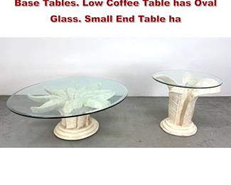Lot 516 2pc Sculptural Floral Form Pedestal Base Tables. Low Coffee Table has Oval Glass. Small End Table ha
