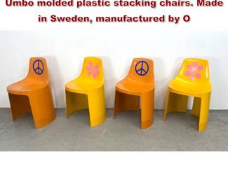 Lot 444 Set 4 1970s Kay LeRoy Ruggles Umbo molded plastic stacking chairs. Made in Sweden, manufactured by O