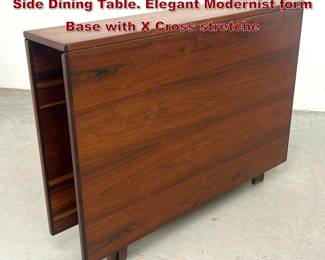 Lot 188 MCM Danish Modern Rosewood Drop Side Dining Table. Elegant Modernist form Base with X Cross stretche