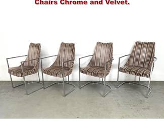 Lot 357 Set 4 Milo Baughman Style Dining Chairs Chrome and Velvet. 